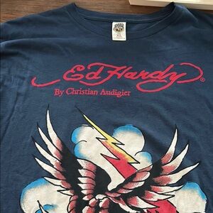Ed Hardy Men’s Navy Long Sleeve Tee with Bold Graphic